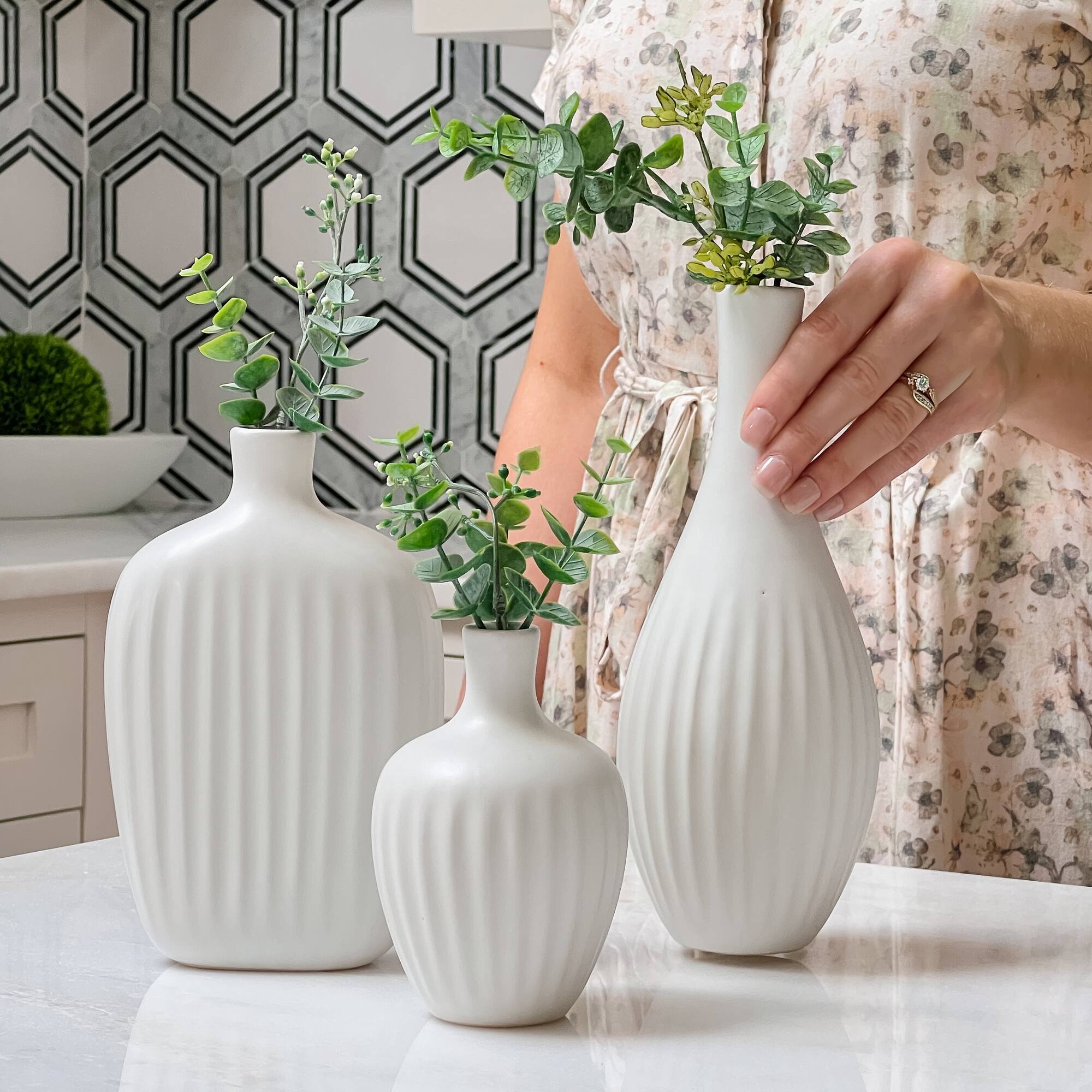 Kate Aspen® White Textured Ceramic Minimalist Vase Set